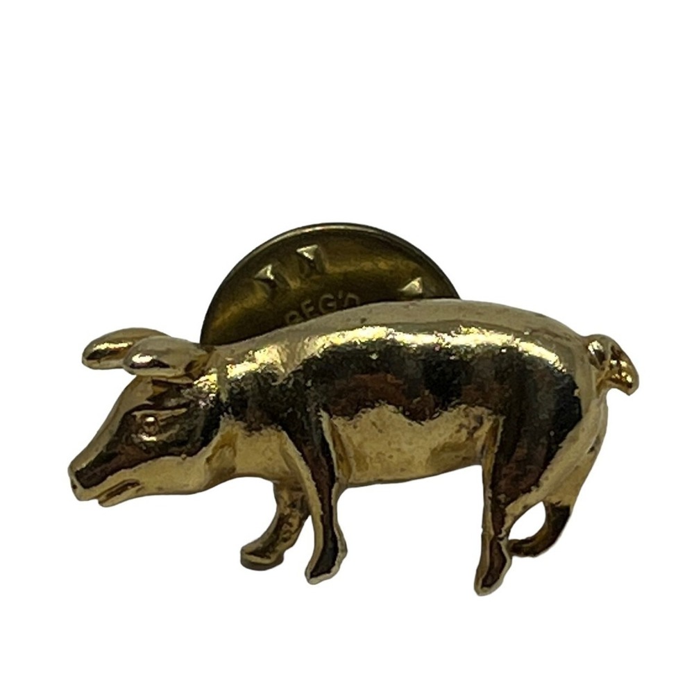 Pig Tie Tack Gold Tone Lapel Hat Barnyard Animal Figural Brooch